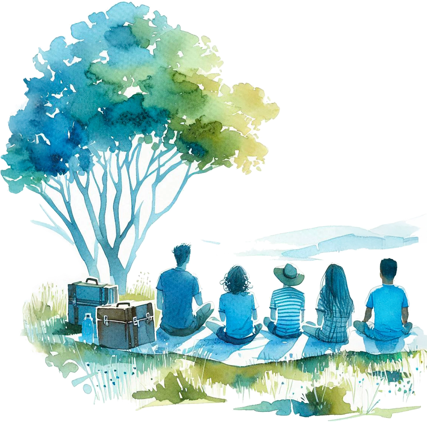 Disegno di persone che fanno un picnic all'aria aperta