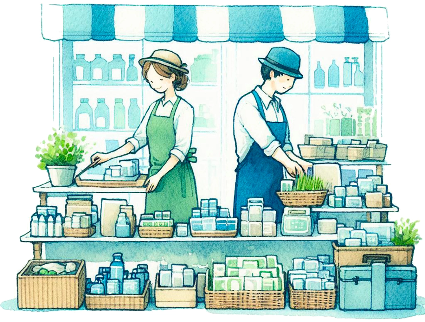 Disegno di due persone che lavorano nel proprio negozio