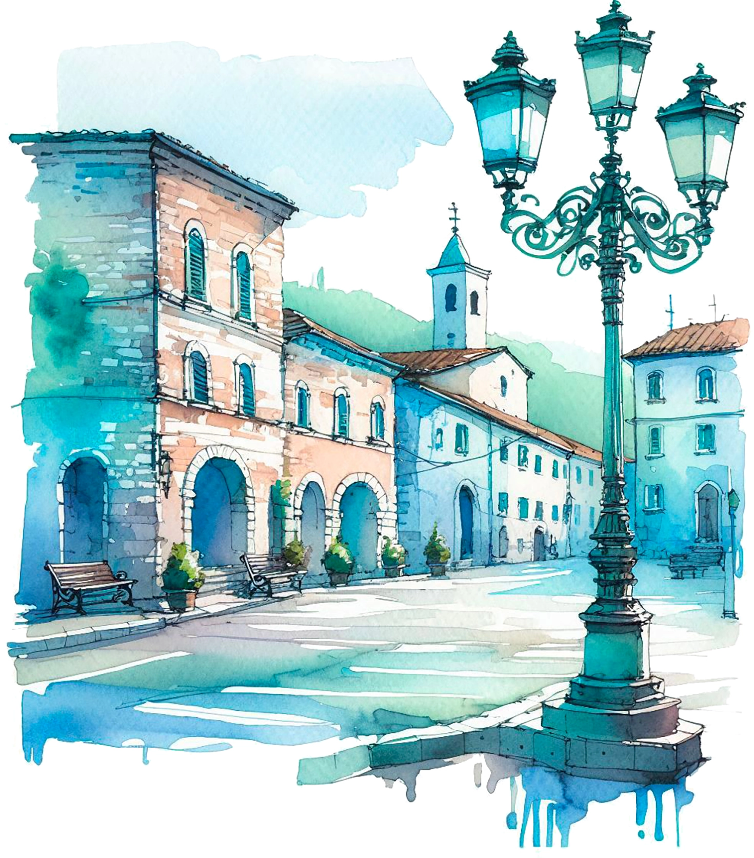 Disegno di un centro storico vuoto